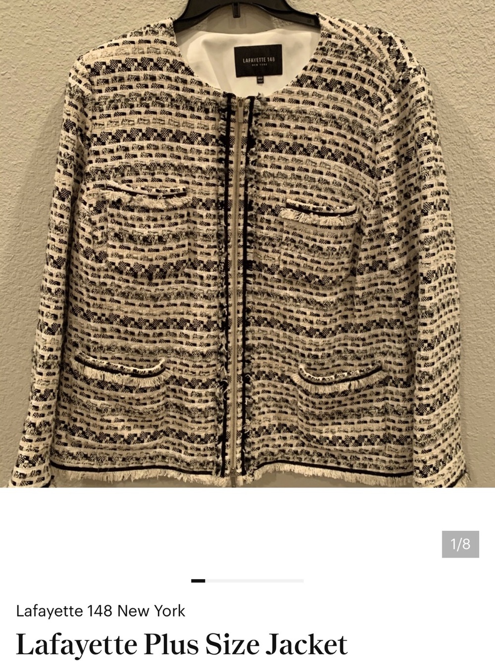 Lafayette 148 New York Black and White Tweed Zip Jacket